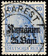 25 Bani Auf 20 Pfg Germania, C-Farbe, Tadellos Gestempelt, Gepr. Hey BPP, Mi. 200.-, Katalog: 11c O - Andere & Zonder Classificatie