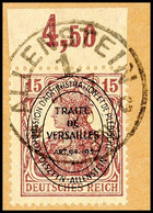 15 Pfg Germania Mit Oval-Aufdruck, A-Farbe, Plattenoberrand Ndgz, Tadellos Gestempelt Auf Briefstück, Gepr. Hey BPP, Mi. - Autres & Non Classés