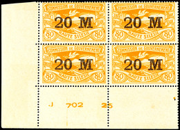 20 Mark Auf 80 Pfg. Gelblichorange Im Viererblock Aus Der Linken Unteren Bogenecke Mit Druckdatum "J 702 25", Postfrisch - Sonstige & Ohne Zuordnung