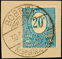 "BOBREK Kr. Beuthen, Oberschl. 30.3.20", Kreisgitterstegstempel, Auf Briefstück 20 Pfg Ziffer, Stempelbewertung 60 P., K - Andere & Zonder Classificatie