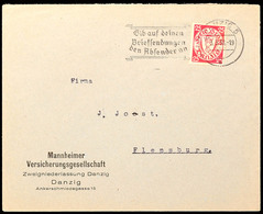 DANZIG 5 * 3.3.38 GIB AUF DEINEN BRIEFSENDUNGEN DEN ABSENDER AN, Maschinenwerbestempel Nebst K2 Mit 7-zackigem Stern Auf - Autres & Non Classés