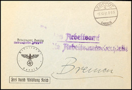 ZOPPOT DANZIG -2.10.41, Aptierter Stempel Auf Postsache Des Arbeitsamtes Danzig Nebenstelle Zoppot Mit Violettblauem L2  - Altri & Non Classificati