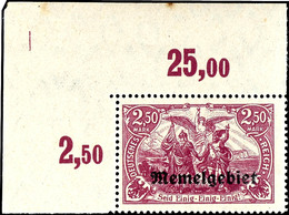2,50 M. Dunkelgraulila Mit Linker Oberer Bogenecke, Tadellos Postfrisch, Unsigniert, Kabinett, Fotobefund Huylmans BPP ( - Klaipeda 1923