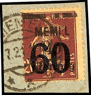 60 Auf 40 Pfg. Auf 20 C. Mit Aufdruckfehler "rechter Balken Zweimal Gebrochen", Auf Kabinett-Briefstück, Gepr. Dr. Peter - Memelland 1923