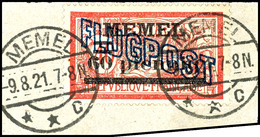 60 Pf Auf 40c., Weißes Papier, Gestempelt "MEMEL 9.8.21" Auf Briefstück, Sign. Nagler VP, Mi. 200.-, Katalog: 41Iy BS - Memelland 1923