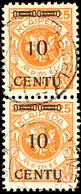 10 C. Auf 25 Mark Im Senkrechten, Gestempelten Kabinett-Typenpaar AIII+AI, Signiert Dr. Petersen BPP - Selten! Mi. Ca. 4 - Memel (Klaipeda) 1923