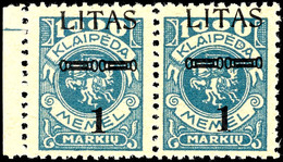 1 Litas Auf 1000 M. Freimarke, Waagerechtes Paar, Besonderheit "vertikaler Versatz Des Überdrucks", Tadellos Postfrisch, - Memel (Klaipeda) 1923