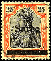 25 Pfg Germania In A-Farbe Mit Aufdruck "Sarre" In Type I, Aufdruckfehler M, Tadellos Gestempelt, Fotobefund Herbert Ney - Sonstige & Ohne Zuordnung