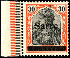 30 Pfg Germania Auf Orangeweißem Papier Mit Aufdruck "Sarre" In Type I, Tadellos Postfrisch, Fotoattest Braun BPP (2016) - Other & Unclassified