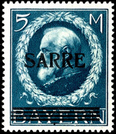 5 Mark Bayern Mit Aufdruck "Sarre" Von Feld 7 Der Überdruckplatte, Tadellos Postfrisch, Signiert, Fotoattest Braun BPP ( - Altri & Non Classificati