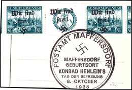 50 H. Pilsen, Waagerechtes Zwischenstegpaar Auf Briefstück Mit Sonderstempel "MAFFERSDORF 8. OKTOBER 1938", Tadellos, Ge - Other & Unclassified