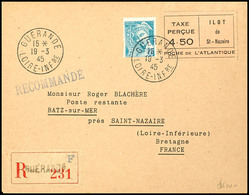 4,50 Fr. Gebührenzettel Plus Zusatzfrankatur Frankreich 558 Auf R-Brief Von GUERANDE 19.03. 45 Nach BATZ-sur-MER (rückse - Other & Unclassified