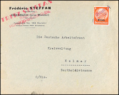 8 Pfg Hindenburg Mit Aufdruck Auf Firmenbrief Mit 2x Violettem Notstempel "Günsbach" Als Entwerter Nach Kolmar, Unterfra - Sonstige & Ohne Zuordnung