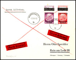 24 Und 80 Pfg Hindenburg, Je Walzendruck-Oberrandstück, Auf Portogerechtem Expressbrief, Gestempelt "WARSCHAU 9 III 40"  - Andere & Zonder Classificatie