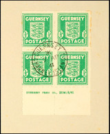 1/2 D Unterrandviererblock In Der Farbe Smaragdgrün Mit Druckvermerk (Imprint) Der 1. Auflage Mit Stpl. GUERNSEY CHANNEL - Autres & Non Classés