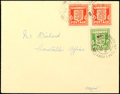 1/2 D Olivgrün Und 1 D Rot (2) Auf Brief Mit Stpl. GUERNSEY (ST.PETER PORT) CH.IS. 3.1.44, Katalog: 1/2 BF - Autres & Non Classés