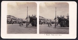 1906 VECCHIA FOTO STEREO ITALIA - CAMPANIA - ** NAPOLI ; PIAZZA CASTEL NUOVO ** RARE - Antiche (ante 1900)