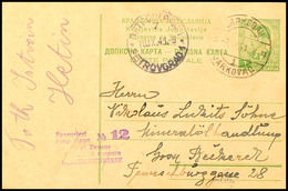 1 Din. Ganzsachenkarte Mit DKr. "JAKORVAC 1 / 7.9.41" Und Zensurstempel Nr. 12 Der Zensurstelle Grossbetschkerek Als Mit - Other & Unclassified