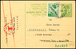 1 Din. Ganzsachenkarte Mit Zusatzfrankatur 1 Din. Mit EKr. "BEOGRAD 1 / 15.XII.41" In Das Protektorat Böhmen Und Mähren  - Autres & Non Classés