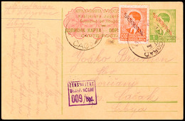 1 Din. Ganzsachenkarte Mit Zusatzfrankatur Mit Zusatzfrankatur 0,50 Din. Mit Bahnpoststempel "SKOPLJE - BEOGRAD 2 / 20.X - Other & Unclassified