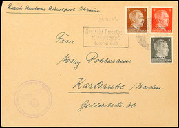 8 Pfg., 3 Pfg. Und 1 Pfg. Aufdruckausgabe Als Portogerechte Frankatur Auf Brief Mit Aptiertem Russ. Stempel Vom 21.4.42  - Ukraine