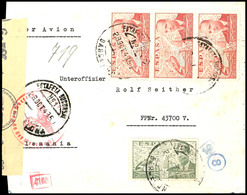 1943, Spanische Einheiten, Luftpost-Brief Mit Senkrechtem 3er-Streifen 25 Cts. Und 2 Pts. Flugpost Von "ESTAFETA BUCURSA - Autres & Non Classés
