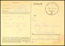 1944, Tschechen In Der Wehrmacht, Feldpostkarte Mit Normstempel D 9.7. Und Absenderangabe 47953 D (IX. Btl.) Nach Böhmen - Other & Unclassified