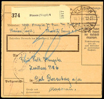 PAKETKARTE Mit Paketnr.-Zettel Von Plauen 10.7.44, Soldaten-Abs. Ers.Batl.414/Marsch Kp. Nach Rosenberg Mit Briefstempel - Other & Unclassified