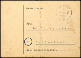 Inselpost, Insel Leros, Feldpostkarte Als Funknachrichtenkarte Mit Normstempel "FELDPOST B 26.1.45" Nach Geblenbeck, Hor - Other & Unclassified