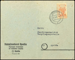 8 Pfg Baumstumpf, Type II, Auf Portogerechtem Bedarfs-Ortsbrief Von "APOLDA 21.8.45", In Der Zähnung Etwas Patina, Umsch - Apolda