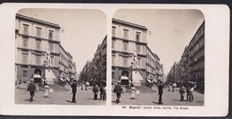 1906 VECCHIA FOTO STEREO ITALIA - CAMPANIA - ** NAPOLI ; LARGO DELLA CARITA - VIA ROMA ** RARE - Stereoscopic