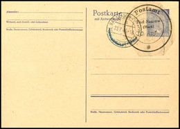 10 Rpf Postverschlusszettel, Zwei Stück Auf Postkarte Mit Anhängender Antwortkarte (P302 F/A), Je Blanko Gestempelt "BAD - Bad Saarow