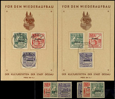 6 Pfg - 42 Pfg Spendenmarken, Gezähnt Und Ungezähnt Je Postfrisch Und Je Auf Wiederaufbau-Gedenkblatt, Tadellos, Mi. 300 - Dessau