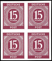 15 Pfg Ziffern, Abart "ungezähnt", Viererblock, Tadellos Postfrisch, Mi. 1.200.-, Katalog: 921U(4) ** - Autres & Non Classés