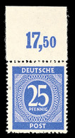 25 Pfg Lebhaftlilaultramarin Mit Plattenoberrand (ungefaltet), Tadellos Postfrisch, Gepr. ArGe Bernhöft, Mi. 120,-, Kata - Autres & Non Classés