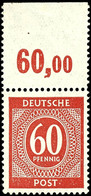 60 Pfg Ziffer Mit Plattendruck-Oberrand Dgz, Tadellos Postfrisch, Unsigniert, Mi. 150.-, Katalog: 933P ORdgz ** - Autres & Non Classés