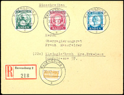 10 + 5 - 30 + 15 Pfg Goethe Komplett Auf Portogerechtem Eingeschriebenen Satzbrief Von "RAVENSBURG 30.12.49" Nach Kleing - Autres & Non Classés