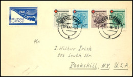 10 - 40 Pfg Rotes Kreuz, 4 Werte Komplett Auf überfrankiertem R-Luftpostbrief Von "GERMERSHEIM 12.4.49" Nach Peekskill/U - Other & Unclassified