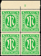 5 Pfg, Gez. A, 4er-Block Vom Oberrand Mit Plattennummer "3A", Postfrisch, Geprüft Hettler BPP, Katalog: 12 AyPl.-NV. ** - Other & Unclassified