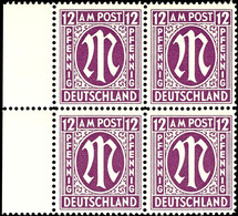 12 Pfg AM-Post, Englischer Druck, Rand-4er-Block Auf Papier Z, Tadellos Postfrisch, Tiefst Gepr. Schlegel BPP, Mi. 280,- - Sonstige & Ohne Zuordnung