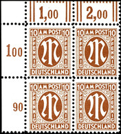 10 Pfg AM-Post, Deutscher Druck, Zähnung D Eckrand-4er-Block, Tadellos Postfrisch, Unsigniert, Sehr Seltene Und Dekorati - Altri & Non Classificati