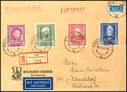 Wohlfahrt 1949 Kpl. A. Eingeschriebenen Luftpostbrief Nach Düsseldorf, Tadellos, Mi. 170,- Schon Für Die Losen Marken !, - Other & Unclassified