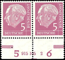 5 Pfg Heuss, Waagerechtes Paar Mit Unterrand Und HAN "915 105 2", Tadellos Postfrisch, Unsigniert, Mi. 90.-, Katalog: 17 - Sonstige & Ohne Zuordnung