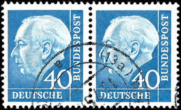 40 Pfg Heuss II, Waagerechtes Paar, Tadellos Rundgestempelt, Mi. 200.-, Katalog: 260(2) O - Sonstige & Ohne Zuordnung