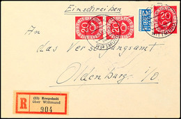 "REEPSHOLT über WITTMUND 27.5.53", Fern-R-Brief Mit MeF 20 Pfg Posthorn (eine Marke Originär Mangelhaft Aufgeklebt) Nach - Other & Unclassified