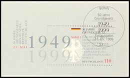 1999, Block-Ausgabe "50 Jahre Grundgesetz", 50 Stück Mit ESST BONN, Mi. 200.-, Katalog: Bl.48(50) ESST - Autres & Non Classés