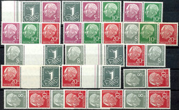 1960, Heuss W 17YII - S 52YII, 15 Postfrische Zusammendrucke Komplett, Mi. 735,50, Katalog: W17/S52YII ** - Zusammendrucke