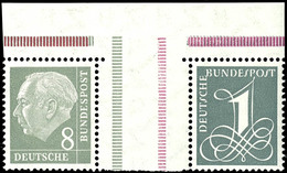 Heuss Und Ziffer 1958/60, Waagerechter Zusammendruck 8 + Z + 1 Mit Oberrand, Zwischensteg In Type AIV, Tadellos Postfris - Se-Tenant