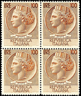 100 Und 200 L. Italien, Postfrische 4er-Blocks, Mi. 800,-, Katalog: 920/21 ** - Autres & Non Classés
