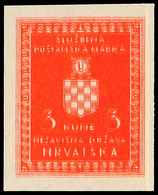 3 K. Rot, Ungezähnt Mit Doppeldruck, Postfrisch, Fotobefund Zrinjscak BPP, Katalog: 6UDD ** - Croatia